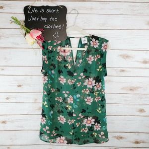 CAbi Green Floral Blouse